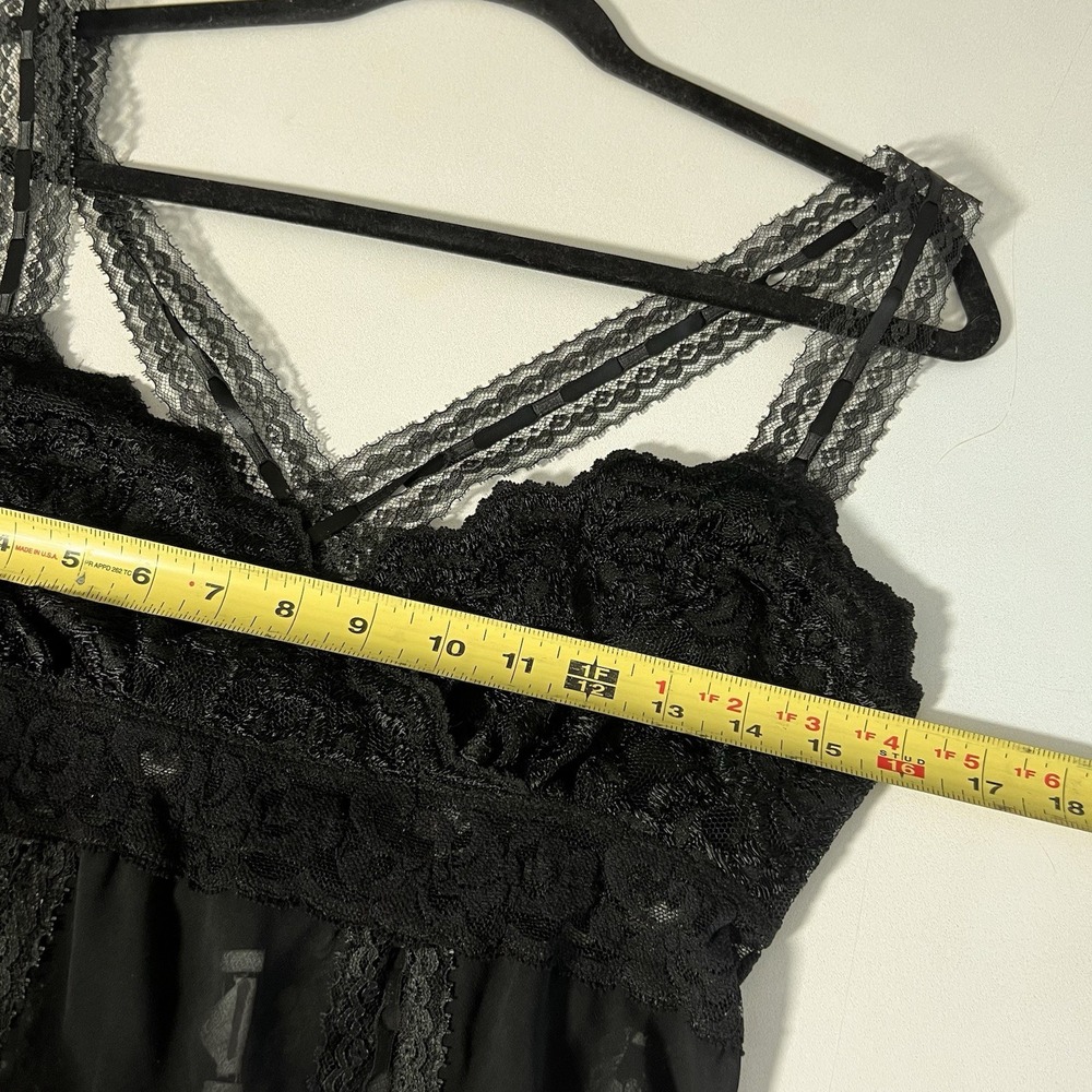 Vintage Josie Natori Teddy Bodysuit Size S Black V Neck Lace Trim Lingerie Sheer - Picture 5 of 6